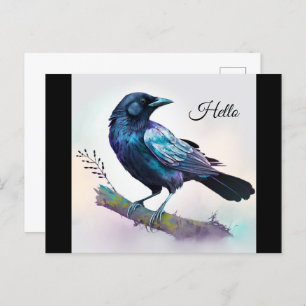 Postal Hermoso Raven en una rama de árbol
