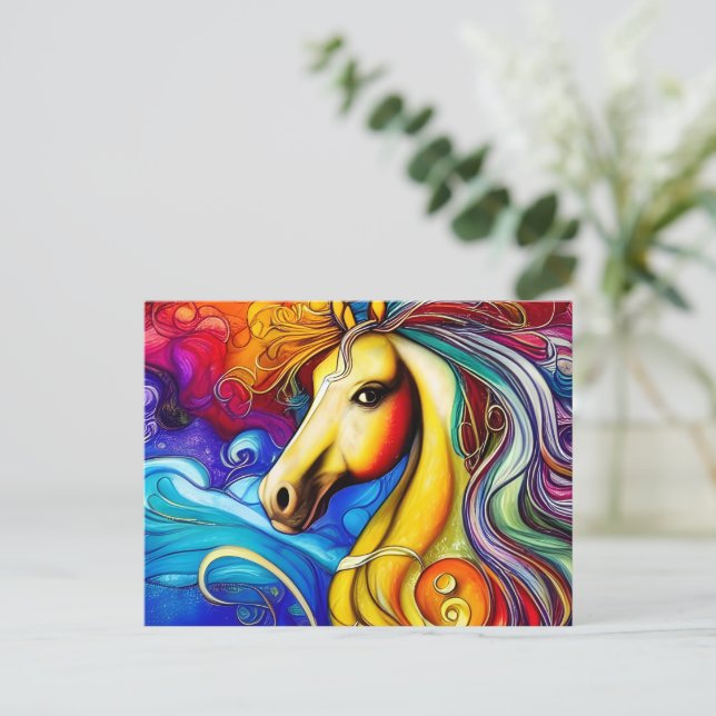 Postal Hermoso retrato de caballo arco iris (Anverso de pie)