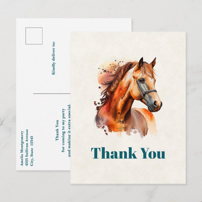 Postal Hermoso Retrato De Caballo Sorrel Gracias (Anverso / Reverso)