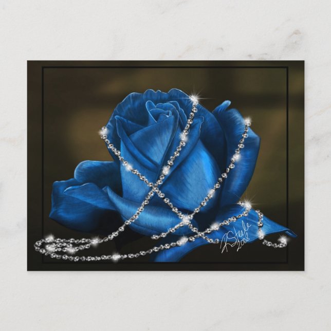 Postal Hermoso Rosa azul envuelto en diamantes Postcard (Anverso)