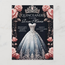 Postal Hermoso Rosa español de Quinceañera