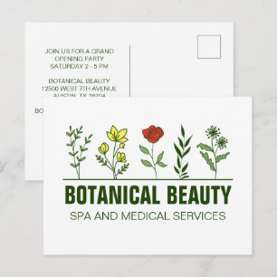 Postal Hermoso Salón de Spa Botánico Verde Floral