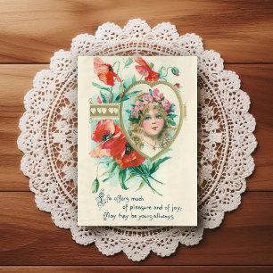 Postal Hermoso saludo de cumpleaños vintage de principios