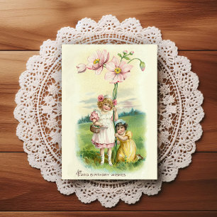 Postal Hermoso saludo de cumpleaños vintage de principios