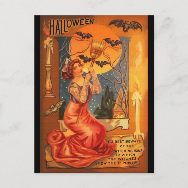 Postal Hermoso saludo de Halloween de Witch Vintage (Anverso)