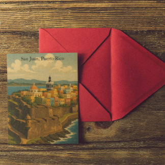 Postal Hermoso San Juan Puerto Rico Arte Retro