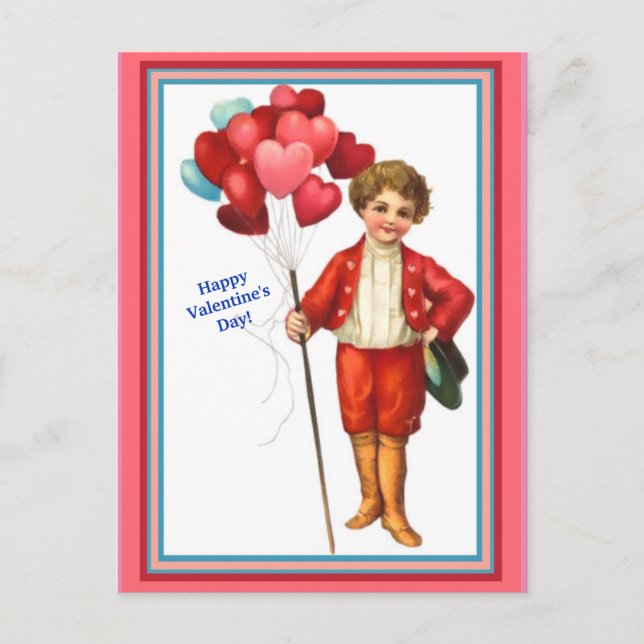 Postal Hermoso San Valentín Vintage con globos cardíacos (Anverso)