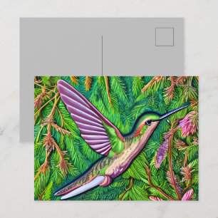 Postal Hermoso Shabby Chic Little Hummingbird.