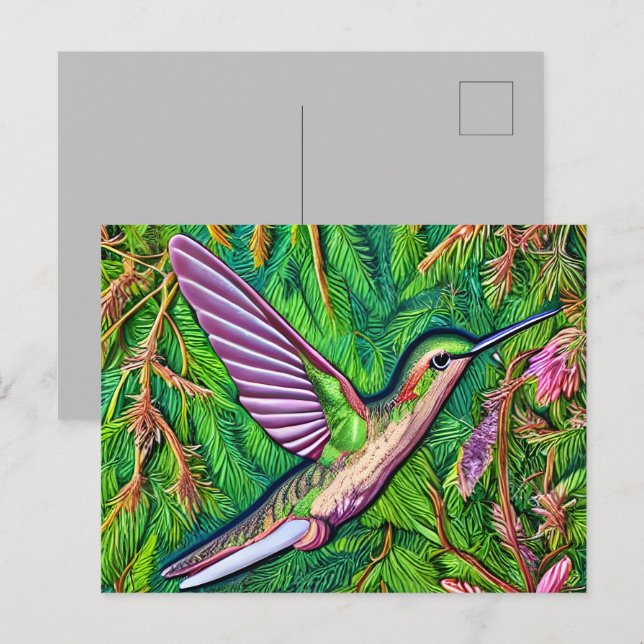 Postal Hermoso Shabby Chic Little Hummingbird. (Anverso / Reverso)