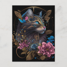 Hermoso steampunk Maine Coon con flores arte de IA