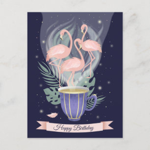 Postal Hermoso tiempo de té rosado Flamingo