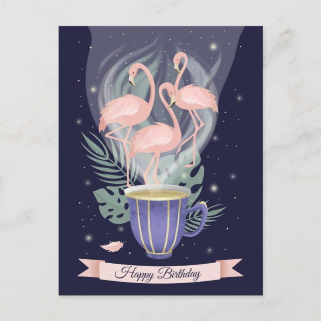 Postal Hermoso tiempo de té rosado Flamingo (Anverso)