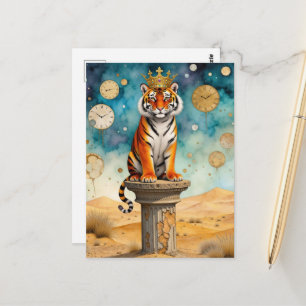 Postal Hermoso Tigre con una Corona de Oro