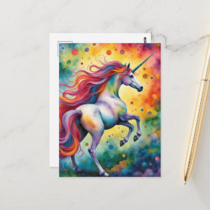 Postal Hermoso Unicornio de Fantasía Colorido