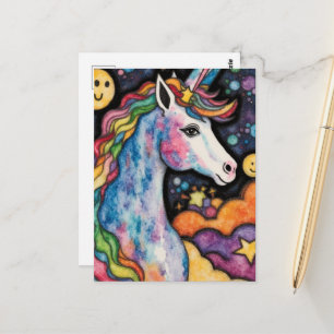 Postal Hermoso Unicornio de Fantasía Infantil Colorido