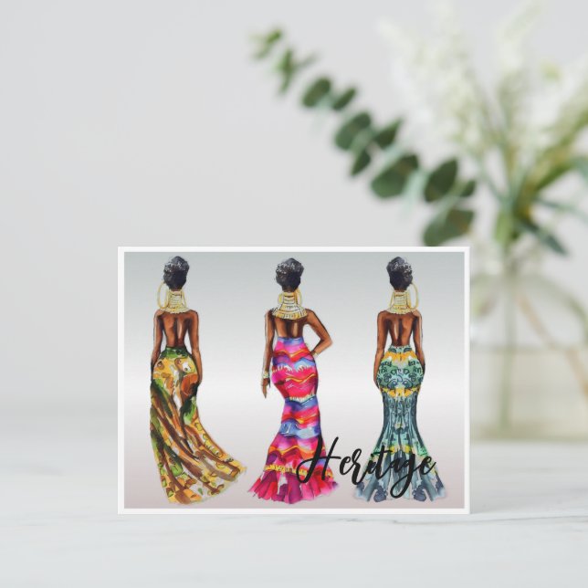 Postal Hermoso vestido de oro de mujeres africanas (Anverso de pie)