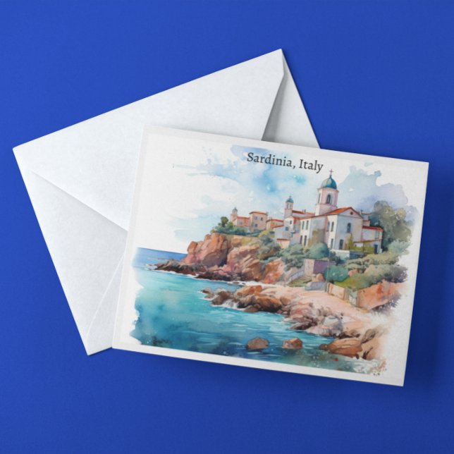 Postal Hermoso viaje acuático de Cerdeña Italia (Sardinia italy watercolor artwork postcard)