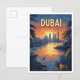 Postal Hermoso viaje al Ilustracion Vintage de Dubai