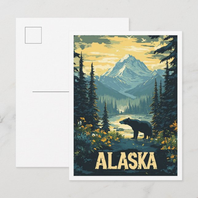 Postal Hermoso viaje de Ilustracion de Alaska (Anverso / Reverso)