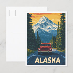 Postal Hermoso viaje de Ilustracion Vintage de Alaska USA