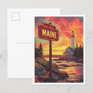 Postal Hermoso viaje de Ilustracion Vintage de Maine USA
