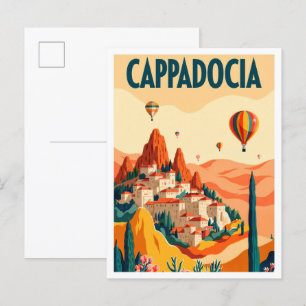 Postal Hermoso viaje en Ilustracion de Capadocia Turquía