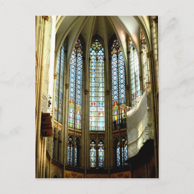 Postal Hermoso vidrio manchado en la catedral de Colonia (Anverso)