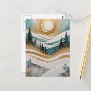 Postal Hermosos árboles de invierno y pintura de nieve