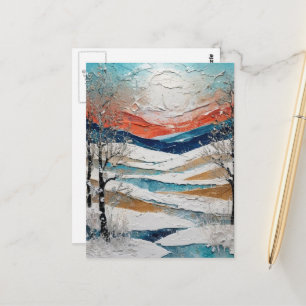 Postal Hermosos árboles de invierno y pintura de nieve