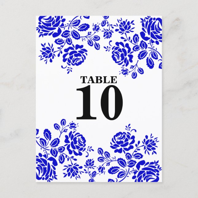 Postal Hermosos asientos de mesa azul real florals (Anverso)