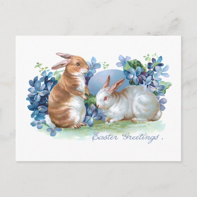 Postal Hermosos conejitos de Pascua y azules me olvidan d (Anverso)