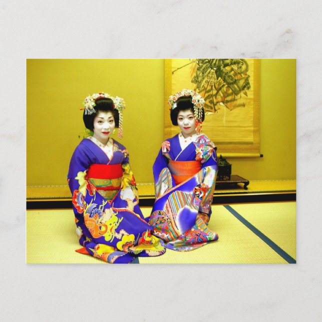 Postal Hermosos Geishas/Saludos desde Japón (Anverso)