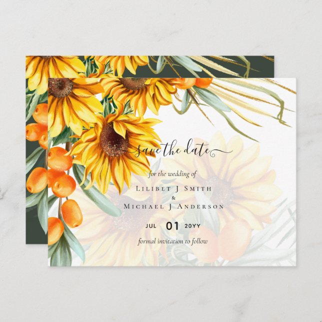 Postal Hermosos Girasoles Rústicos Boda con Hierba de Pam (Anverso / Reverso)