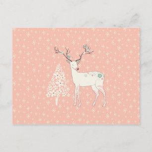 Postal Hermosos renos y copos de nieve rosa