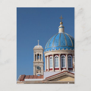 Postal Hermoupolis, isla de Syros, Grecia. Cúpula azul de