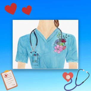 Postal Héroe Enfermera Acuarela