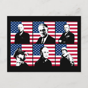 Postal Héroes de la Segunda Guerra Mundial y la bandera e