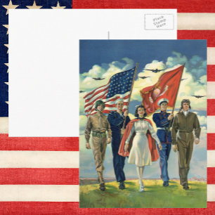 Postal Héroes Patrióticos Vintage, Personal Militar Orgul