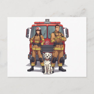 Postal Heroic Firefighter Duo and Dalmatian Postcard