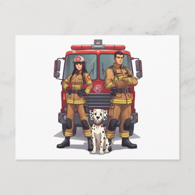 Postal Heroic Firefighter Duo and Dalmatian Postcard (Anverso)