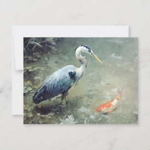 Postal Heron y Vibrant Koi Fish