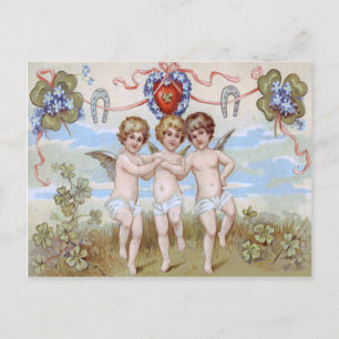 Postal Herradura de querubín ángel trébol de cuatro hojas