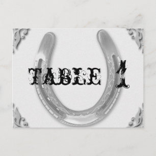 Postal Herradura plateada en número de tabla Boda blanco
