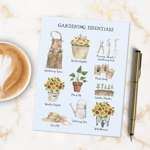 Postal Herramientas de Jardín Esenciales Girasoles Azules