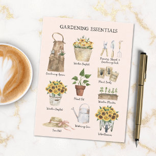 Postal Herramientas de Jardín Esenciales Girasoles Crema