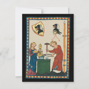 Postal Herrero Forjando Casco Arte Medieval