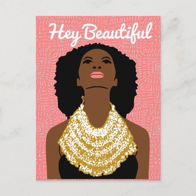 Postal Hey, bella mujer negra con collar tribal (Anverso)