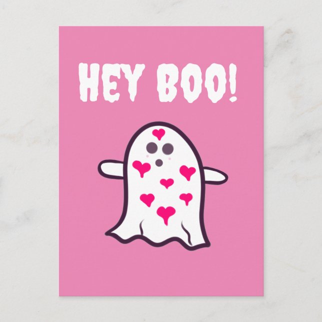 Postal ¡Hey Boo! Fantasma cubierta en el corazón (Anverso)