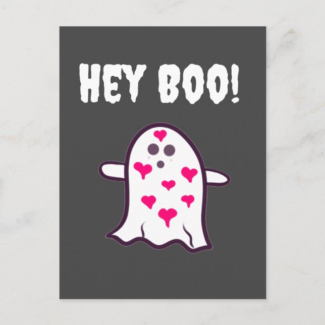 Postal ¡Hey Boo! Fantasma cubierta en el corazón (Anverso)