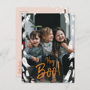Postal Hey Boo Halloween Ghost Photo Card